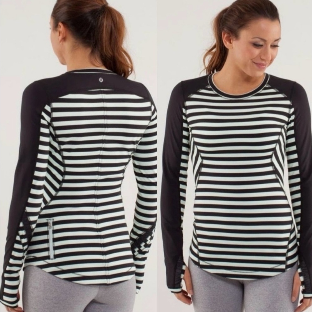 Lululemon Run: Reflect Long Sleeve Sea Stripe Mint Moment Black / Black size 4
